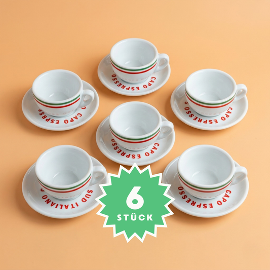 6 x Cappuccino Tasse - TRICOLORE